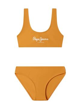 Bikini Pepe Jeans logo estampado naranja para niña