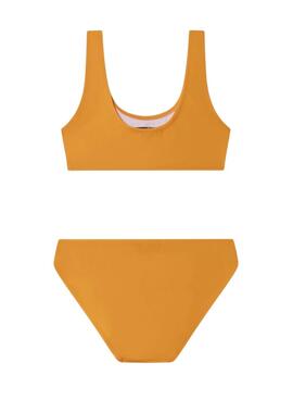 Bikini Pepe Jeans logo estampado naranja para niña