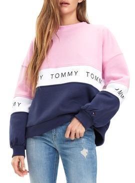 Sudadera Tommy Jeans Colorblock Rosa Mujer