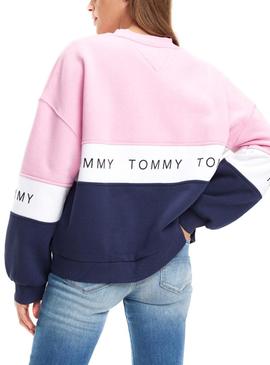 Sudadera Tommy Jeans Colorblock Rosa Mujer