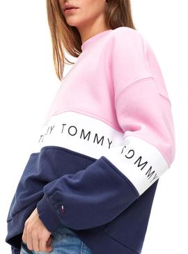 Sudadera Tommy Jeans Colorblock Rosa Mujer