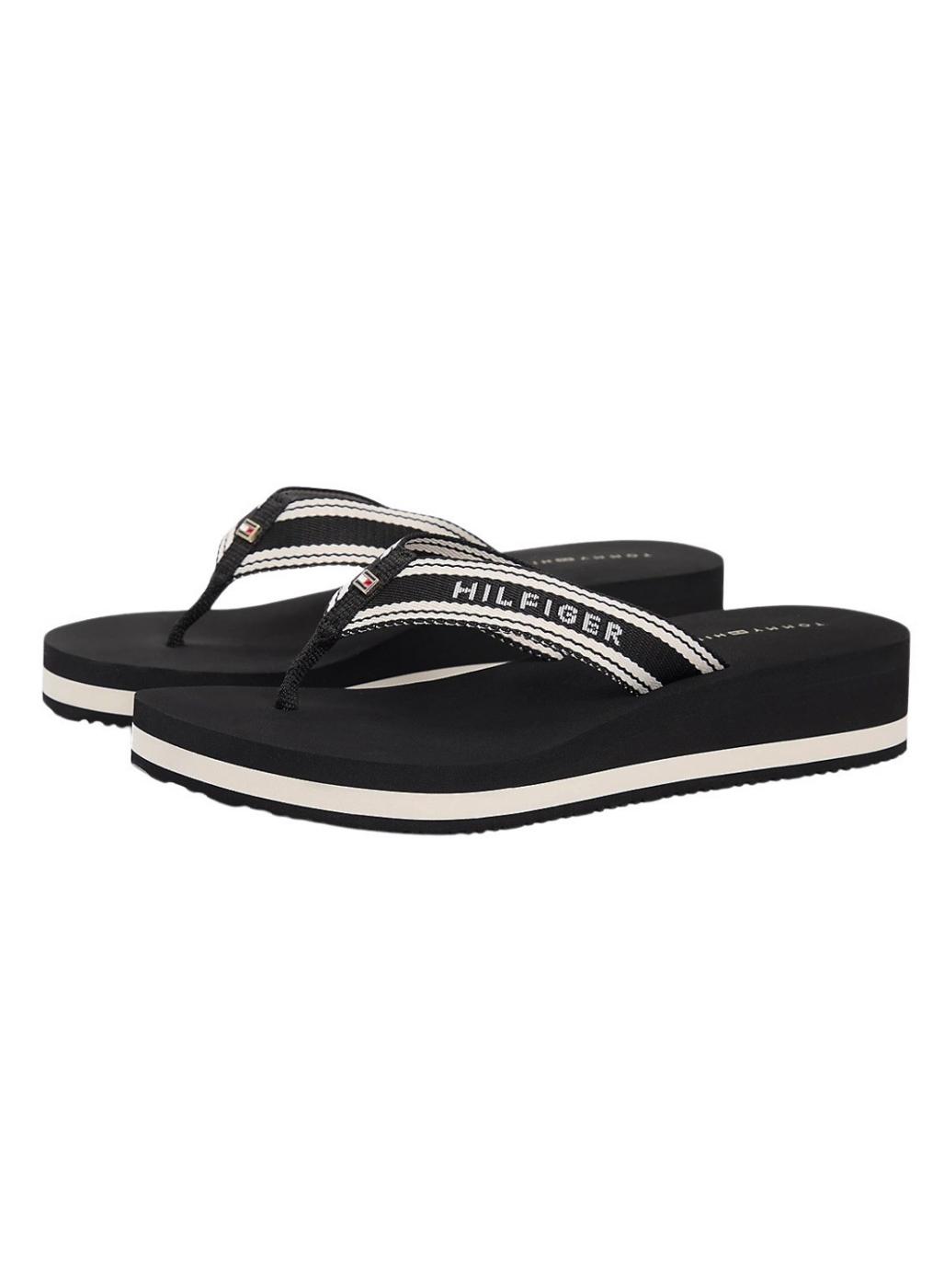 Chanclas Tommy Hilfiger Flag Print con cuña negro para mujer