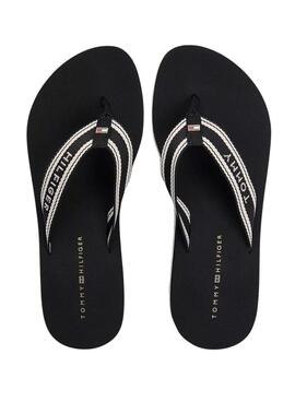 Chanclas Tommy Hilfiger Flag Print con cuña negro para mujer