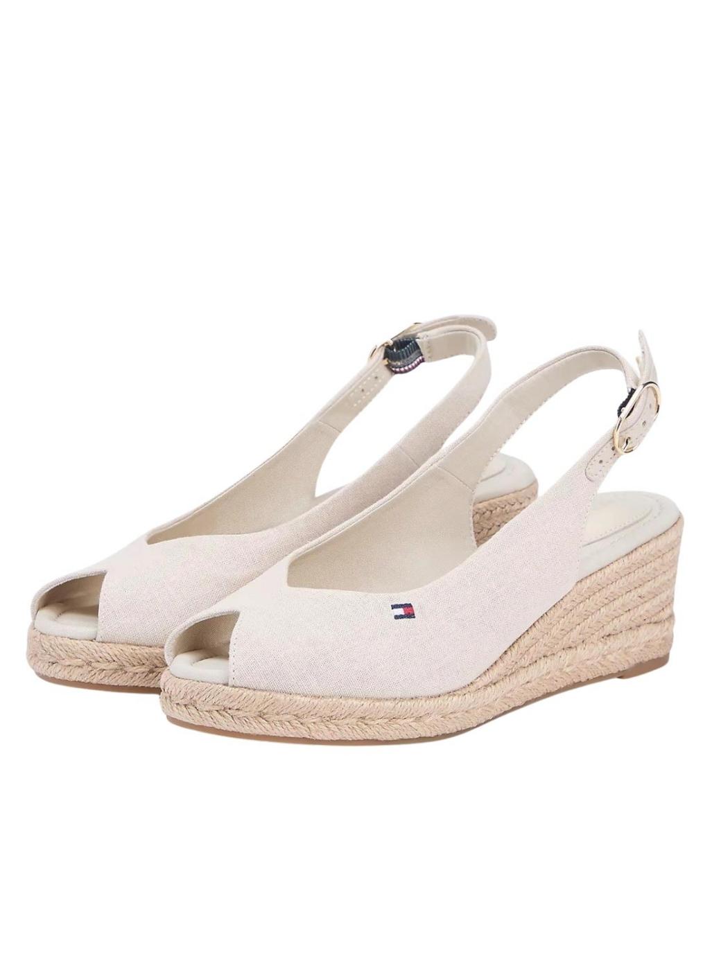 Alpargatas Tommy Hilfiger destalonadas beige con cuña media para mujer
