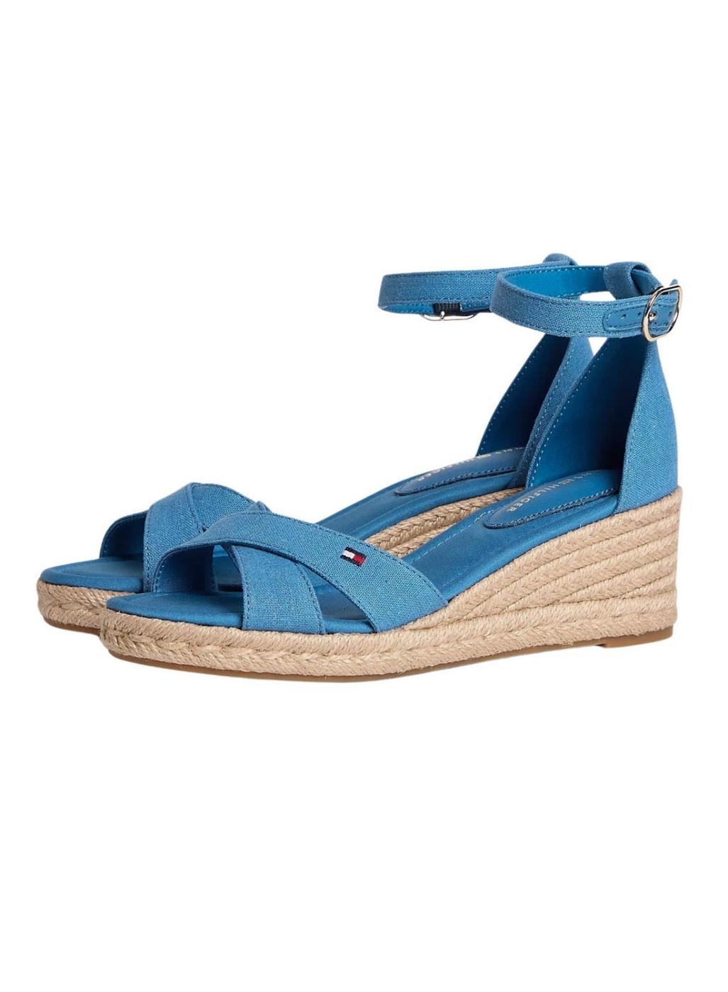 Alpargatas Tommy Hilfiger azul con cuña media cruzadas para mujer