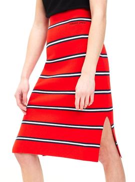 Falda Tommy Jeans Knitted Stripe Rojo Mujer