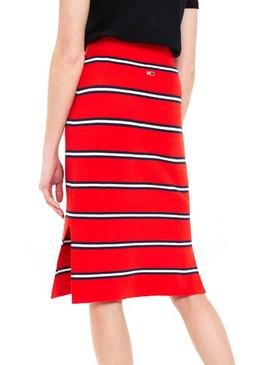 Falda Tommy Jeans Knitted Stripe Rojo Mujer