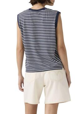 Camiseta Levis Boxy rayas azul y blanco para mujer