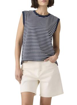 Camiseta Levis Boxy rayas azul y blanco para mujer