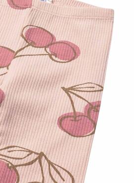 Conjunto bebé camiseta, legging y diadema de cerezas rosa para niña