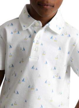 Polo Mayoral estampado barcos blanco para niño