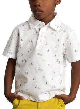 Polo Mayoral estampado barcos blanco para niño