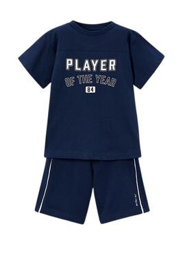 Conjunto camiseta y bermuda azul marino deportiva para niño