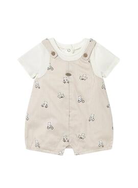 Conjunto Mayoral pelele de rayas con camiseta blanco roto para bebé