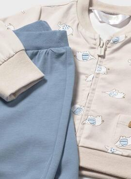 Conjunto 3 piezas Mayoral sudadera estampada y pantalón azul para bebé