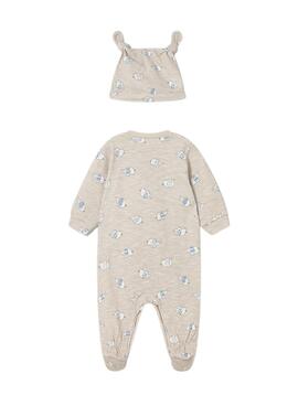 Conjunto pelele y gorro Mayoral estampado elefantes arena para bebé