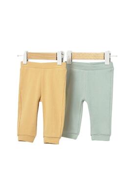Pack 2 pantalones Mayoral acanalados mostaza y verde agua para bebé