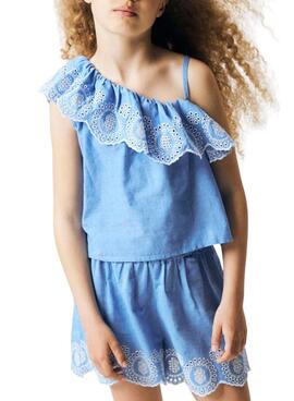 Top Name It Ferma bordado inglés azul para niña