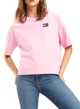 Camiseta Tommy Jeans Badge Rosa Mujer