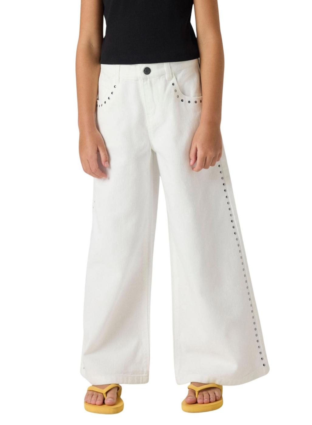 Pantalón vaquero Name It Bella Wide blanco con tachuelas para niña