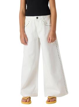 Pantalón vaquero Name It Bella Wide blanco con tachuelas para niña
