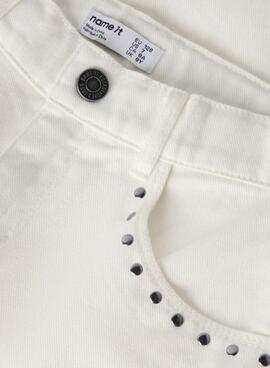 Pantalón vaquero Name It Bella Wide blanco con tachuelas para niña