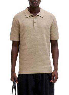 Polo de punto Jack and Jones Bluriley beige para hombre