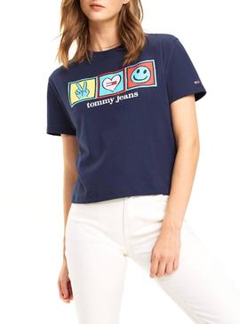 Camiseta Tommy Jeans Positive Azul Marino Mujer