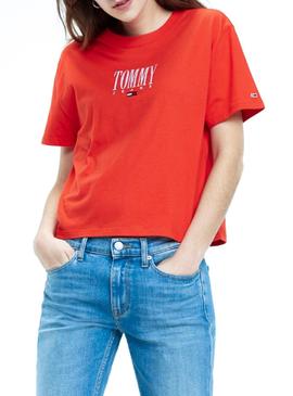 Camiseta Tommy Jeans Embroidery Rojo Mujer