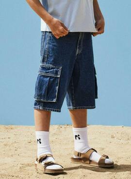 Bermuda vaquera Name It Ben cargo lavado oscuro para niño