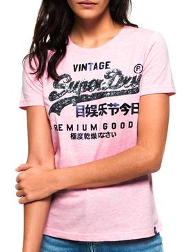 Camiseta Superdry Goods Sequin Rosa Mujer