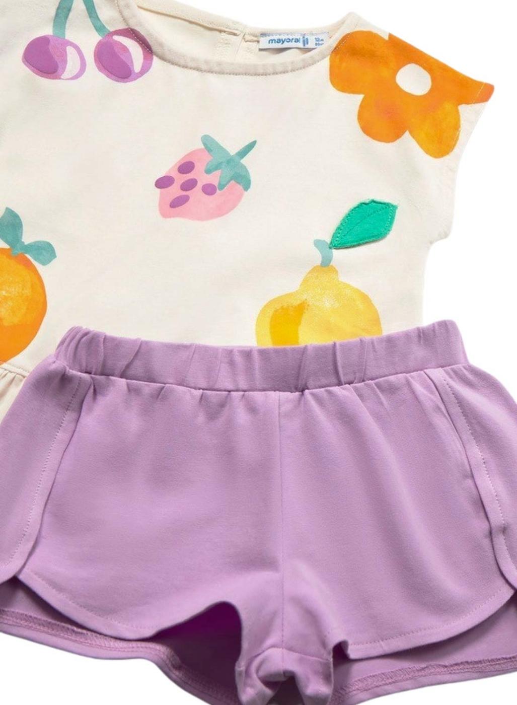 Conjunto Mayoral frutas beige y lila para niña
