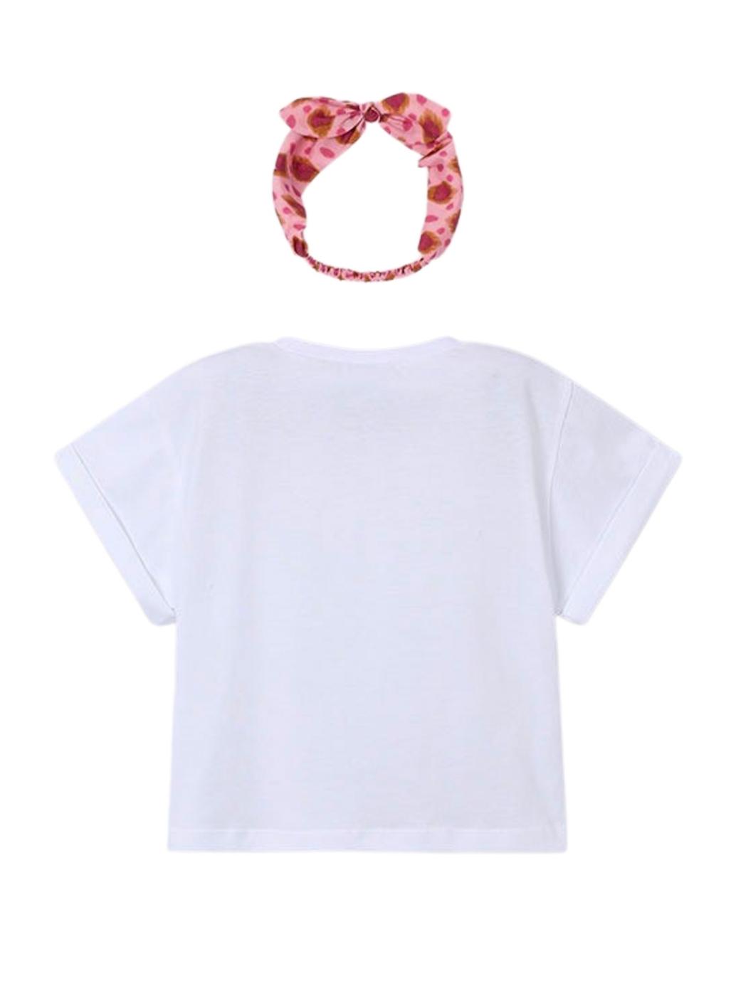 Camiseta Mayoral con diadema blanco y rosa para niña