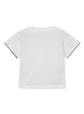 Camiseta Mayoral bolsillo crochet blanco para niña