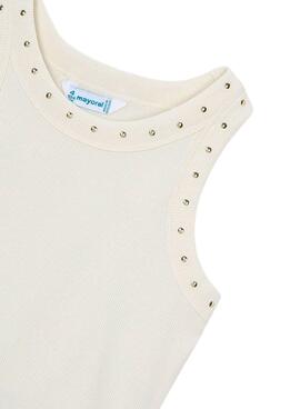 Camiseta Mayoral con tachuelas blanco roto para niña