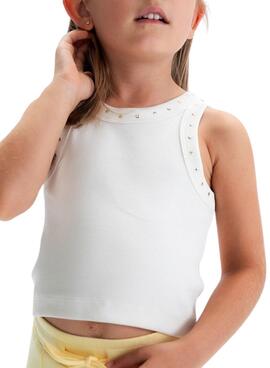 Camiseta Mayoral con tachuelas blanco roto para niña