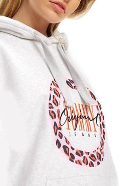 Sudadera Tommy Jeans Leopard Logo Gris Mujer