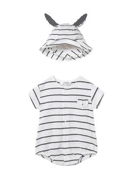 Pelele Mayoral rayas con gorro orejitas para bebé niño