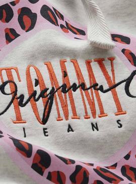 Sudadera Tommy Jeans Leopard Logo Gris Mujer