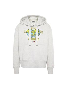 Sudadera Tommy Jeans Love Earth Gris Mujer