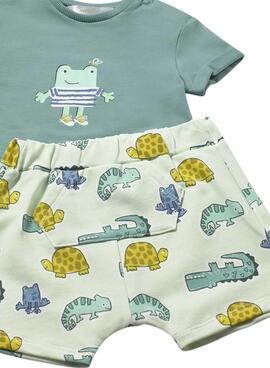 Conjunto Mayoral rana verde y bermuda animales para bebé