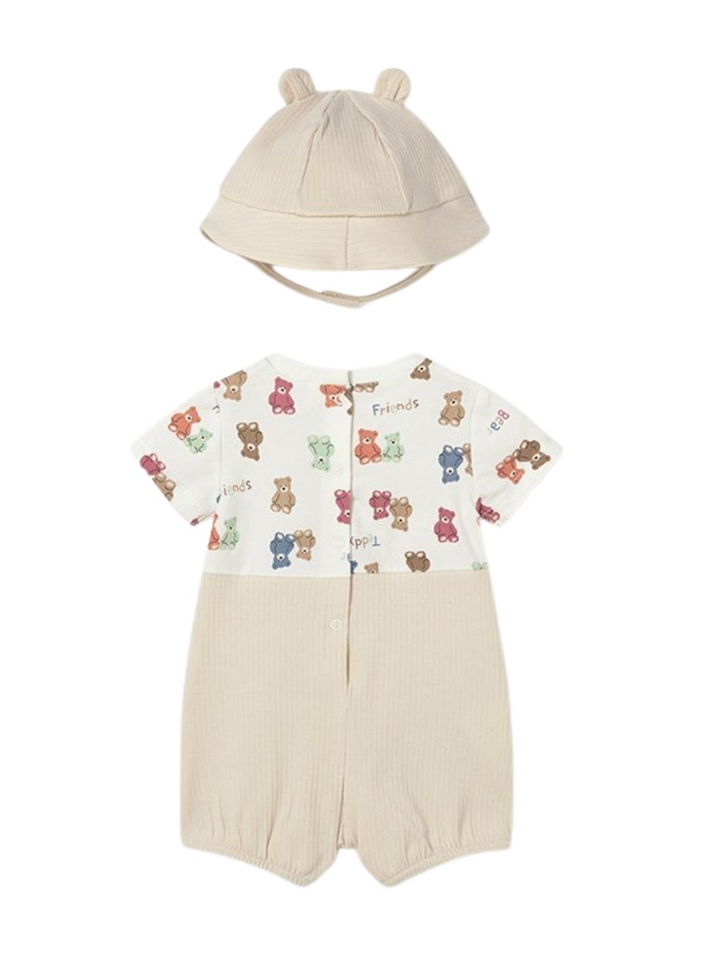 Conjunto Mayoral peto oso beige con gorro para bebé