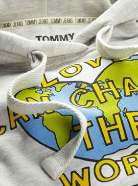 Sudadera Tommy Jeans Love Earth Gris Mujer