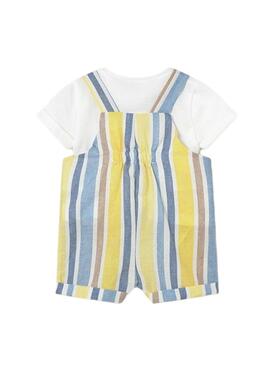 Conjunto Mayoral peto corto de rayas amarillo y azul para bebé