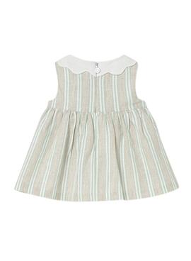 Vestido Mayoral de rayas verde agua y beige para bebé