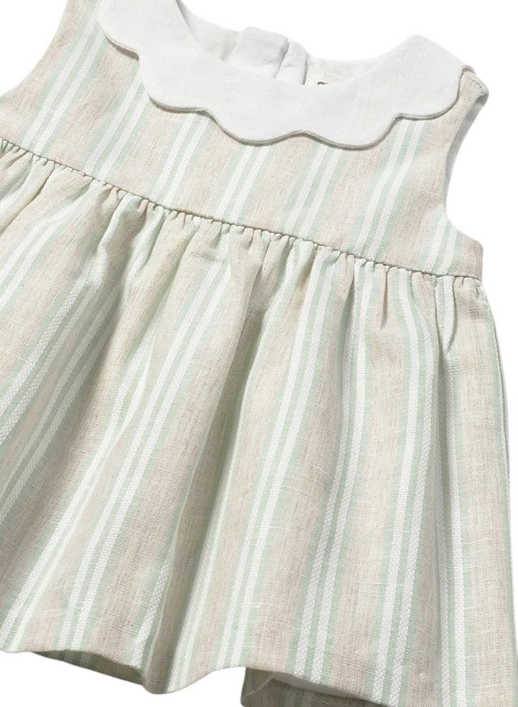 Vestido Mayoral de rayas verde agua y beige para bebé