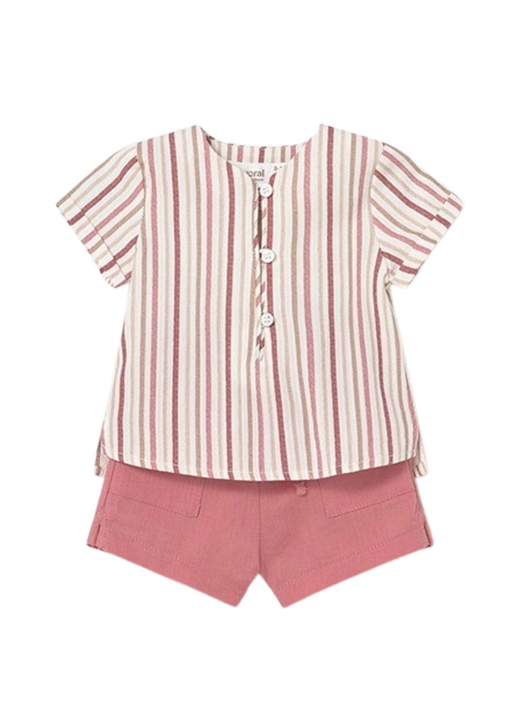 Conjunto Mayoral blusa de rayas y short rosa para bebé