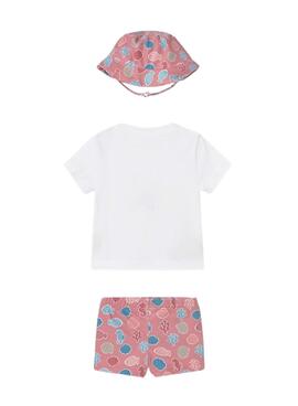 Conjunto Mayoral pez blanco y coral con gorro para bebé