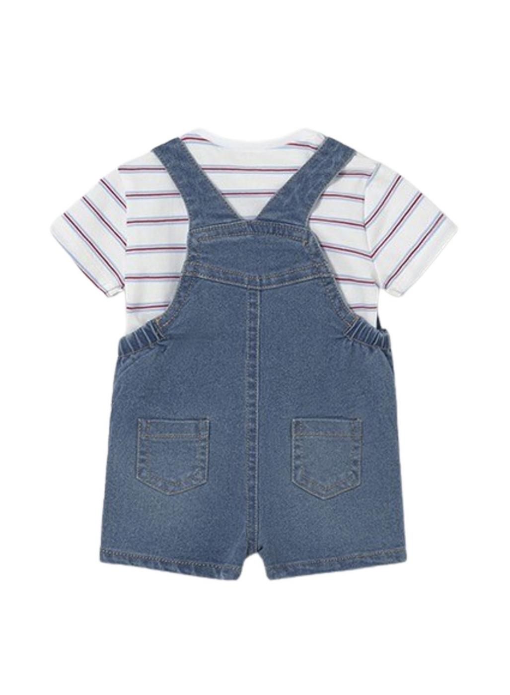 Conjunto Mayoral peto corto vaquero y camiseta de rayas para bebé