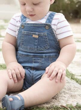 Conjunto Mayoral peto corto vaquero y camiseta de rayas para bebé